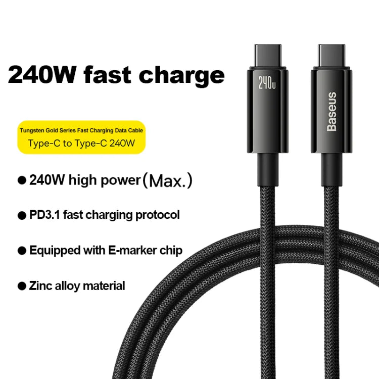 Baseus Tungsten Gold Fast Charging Data Cable Type-C to Type-C 240W