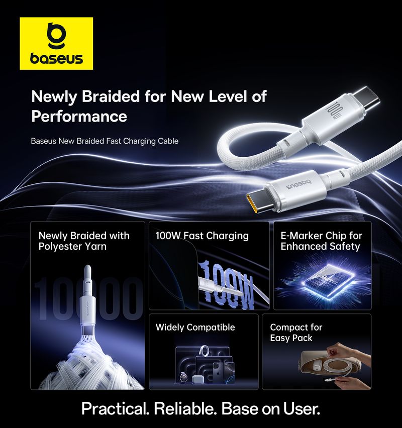 Baseus New Braided Fast Charging Cable USB-C to USB-C 100W