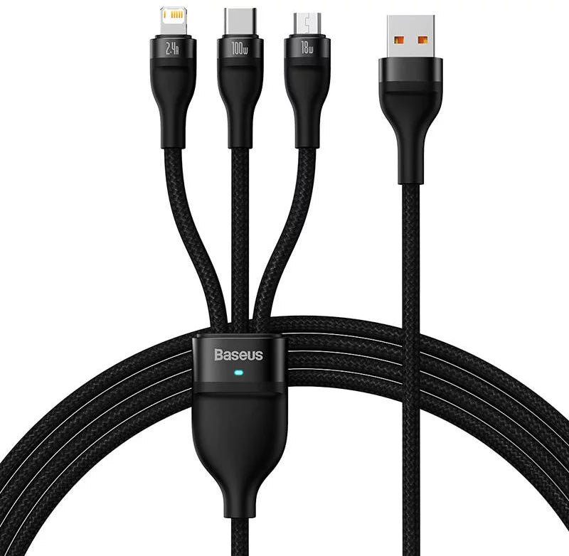 Baseus Flash Series Ⅱ One for three Fast Charging Data Cable USB to M+L+C 100W 1.2m