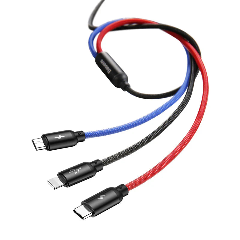 Baseus Three Primary Colors 3-in-1 Cable USB For M+L+T 3.5A 1.2m