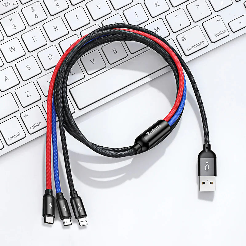 Baseus Three Primary Colors 3-in-1 Cable USB For M+L+T 3.5A 1.2m