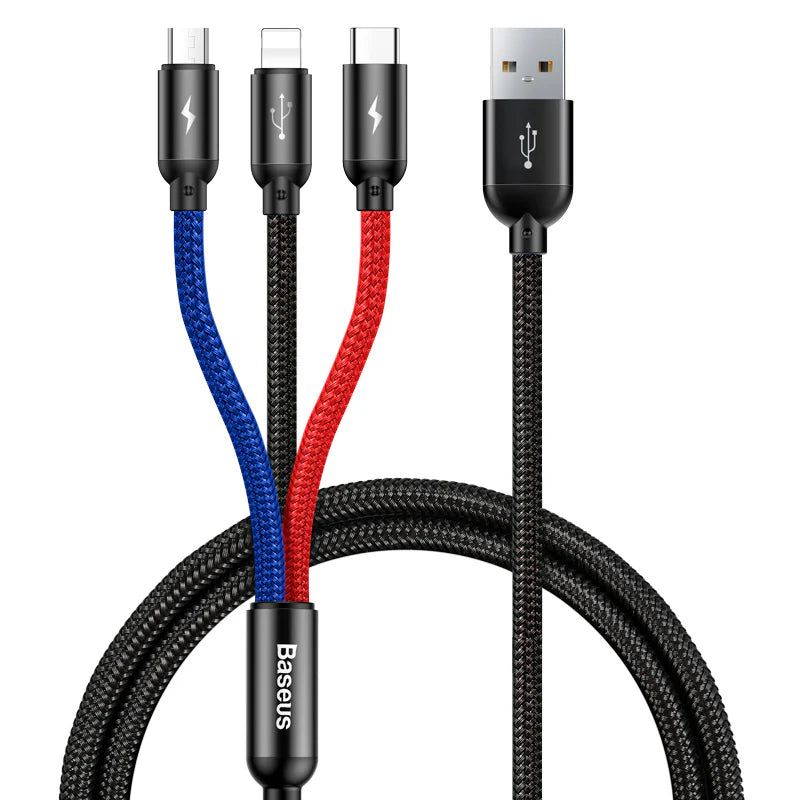Baseus Three Primary Colors 3-in-1 Cable USB For M+L+T 3.5A 1.2m
