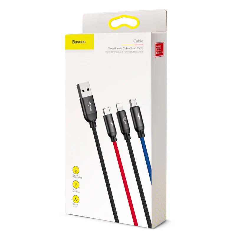 Baseus Three Primary Colors 3-in-1 Cable USB For M+L+T 3.5A 1.2m