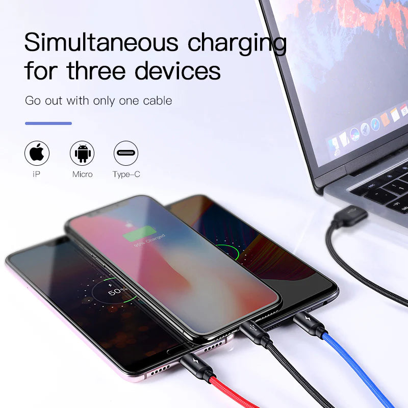 Baseus Three Primary Colors 3-in-1 Cable USB For M+L+T 3.5A 1.2m