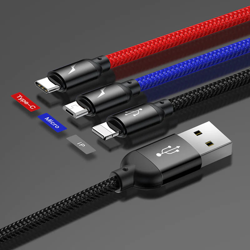 Baseus Three Primary Colors 3-in-1 Cable USB For M+L+T 3.5A 1.2m