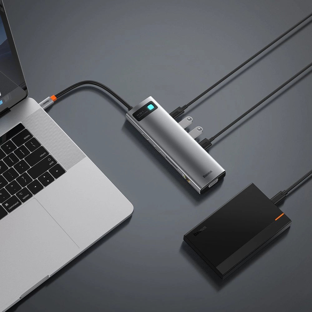 Baseus Metal Gleam Series 11-Port HUB(Type-C to 2*HDMI4K@60Hz*1+VGA*1+USB3.0*3+PD*1+RJ45*1+SD*1+TF*1+3.5mm*1)