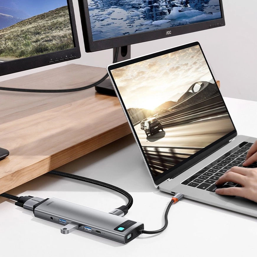 Baseus Metal Gleam Series 11-Port HUB(Type-C to 2*HDMI4K@60Hz*1+VGA*1+USB3.0*3+PD*1+RJ45*1+SD*1+TF*1+3.5mm*1)