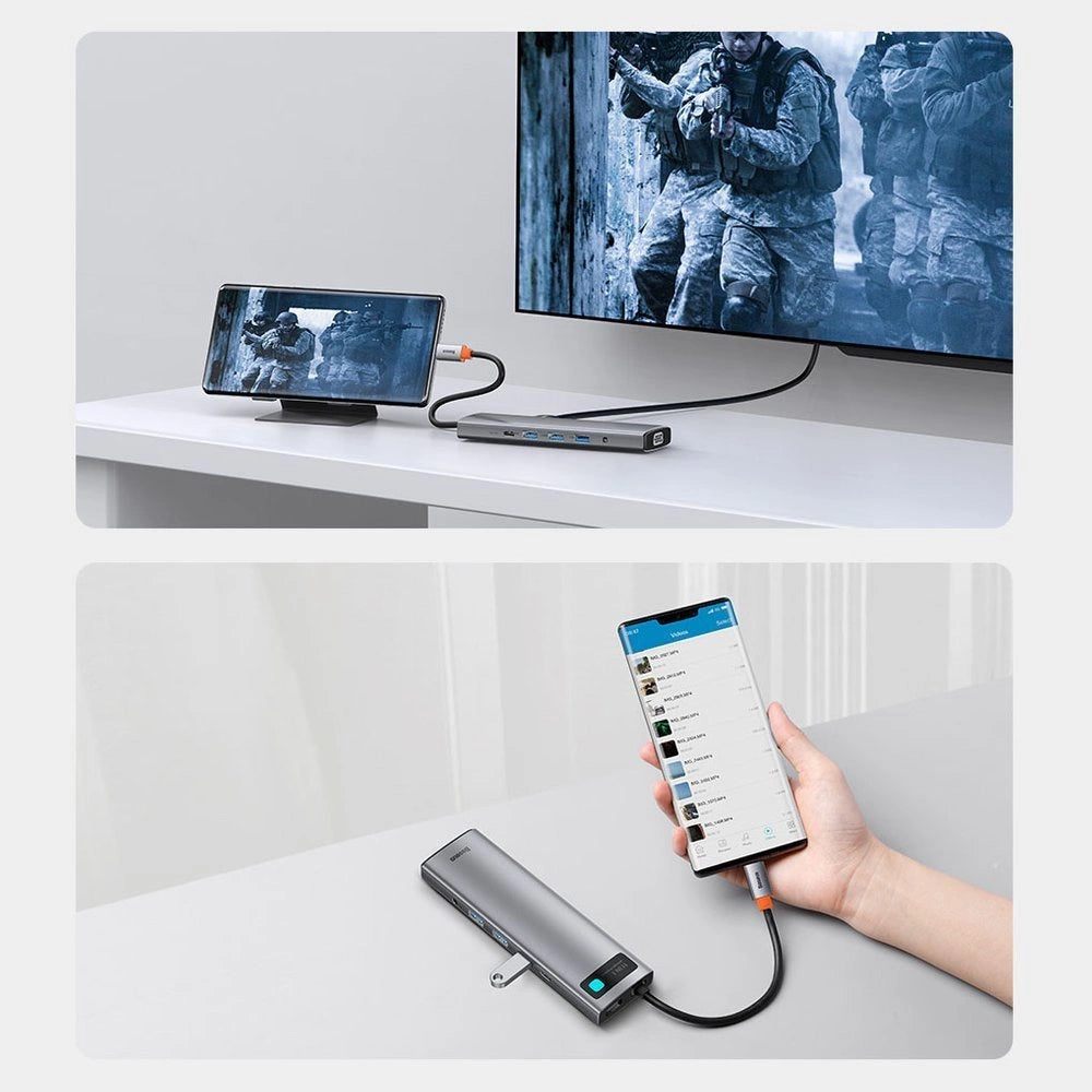 Baseus Metal Gleam Series 11-Port HUB(Type-C to 2*HDMI4K@60Hz*1+VGA*1+USB3.0*3+PD*1+RJ45*1+SD*1+TF*1+3.5mm*1)