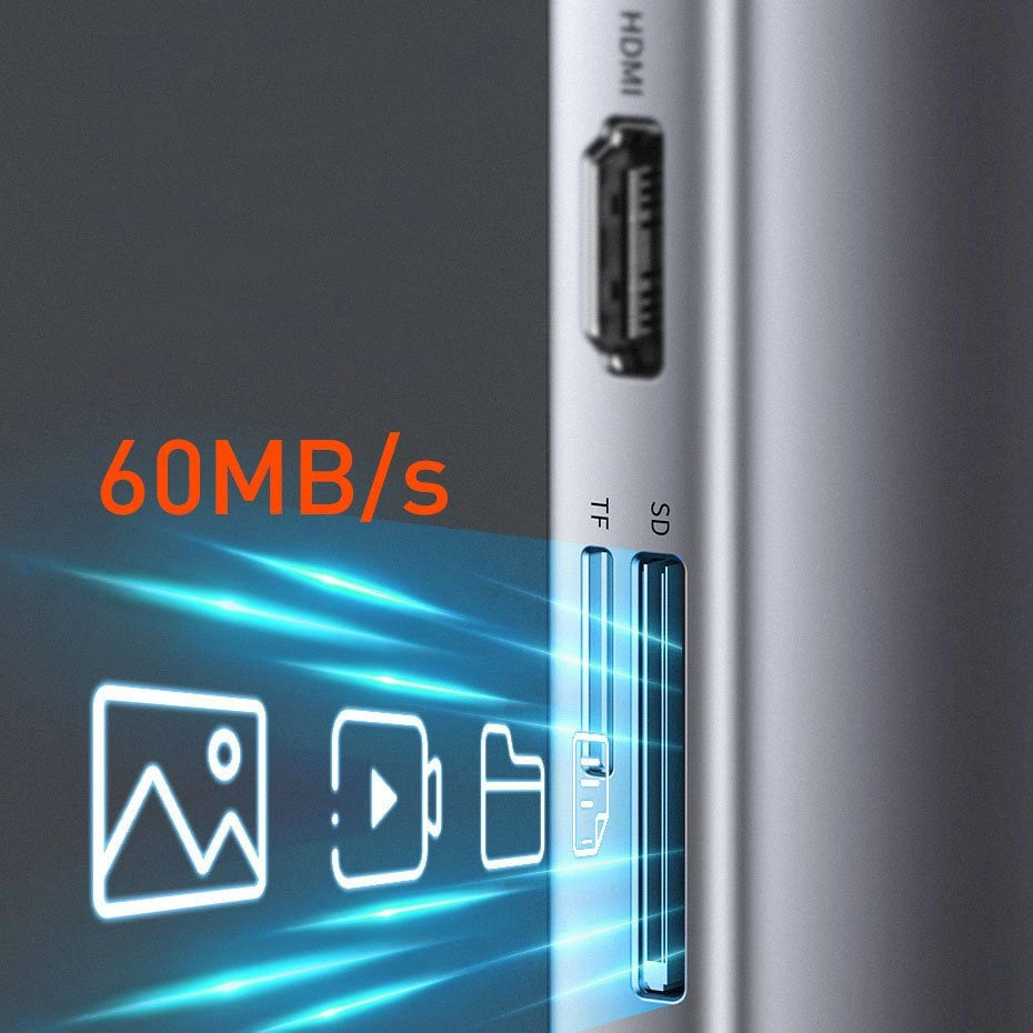 Baseus Metal Gleam Series 11-Port HUB(Type-C to 2*HDMI4K@60Hz*1+VGA*1+USB3.0*3+PD*1+RJ45*1+SD*1+TF*1+3.5mm*1)