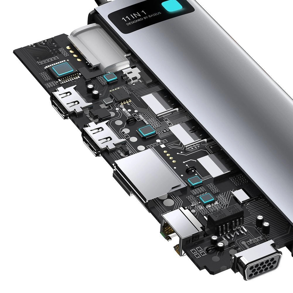 Baseus Metal Gleam Series 11-Port HUB(Type-C to 2*HDMI4K@60Hz*1+VGA*1+USB3.0*3+PD*1+RJ45*1+SD*1+TF*1+3.5mm*1)