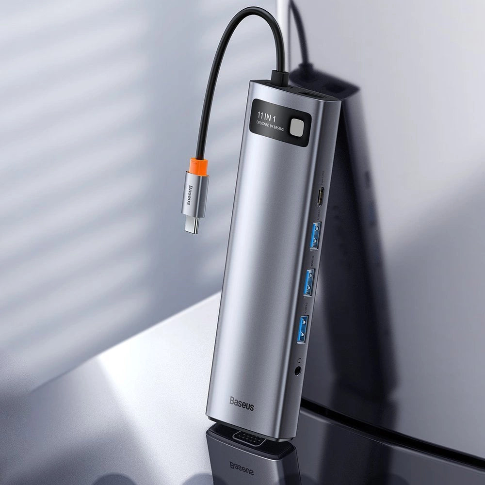 Baseus Metal Gleam Series 11-Port HUB(Type-C to 2*HDMI4K@60Hz*1+VGA*1+USB3.0*3+PD*1+RJ45*1+SD*1+TF*1+3.5mm*1)
