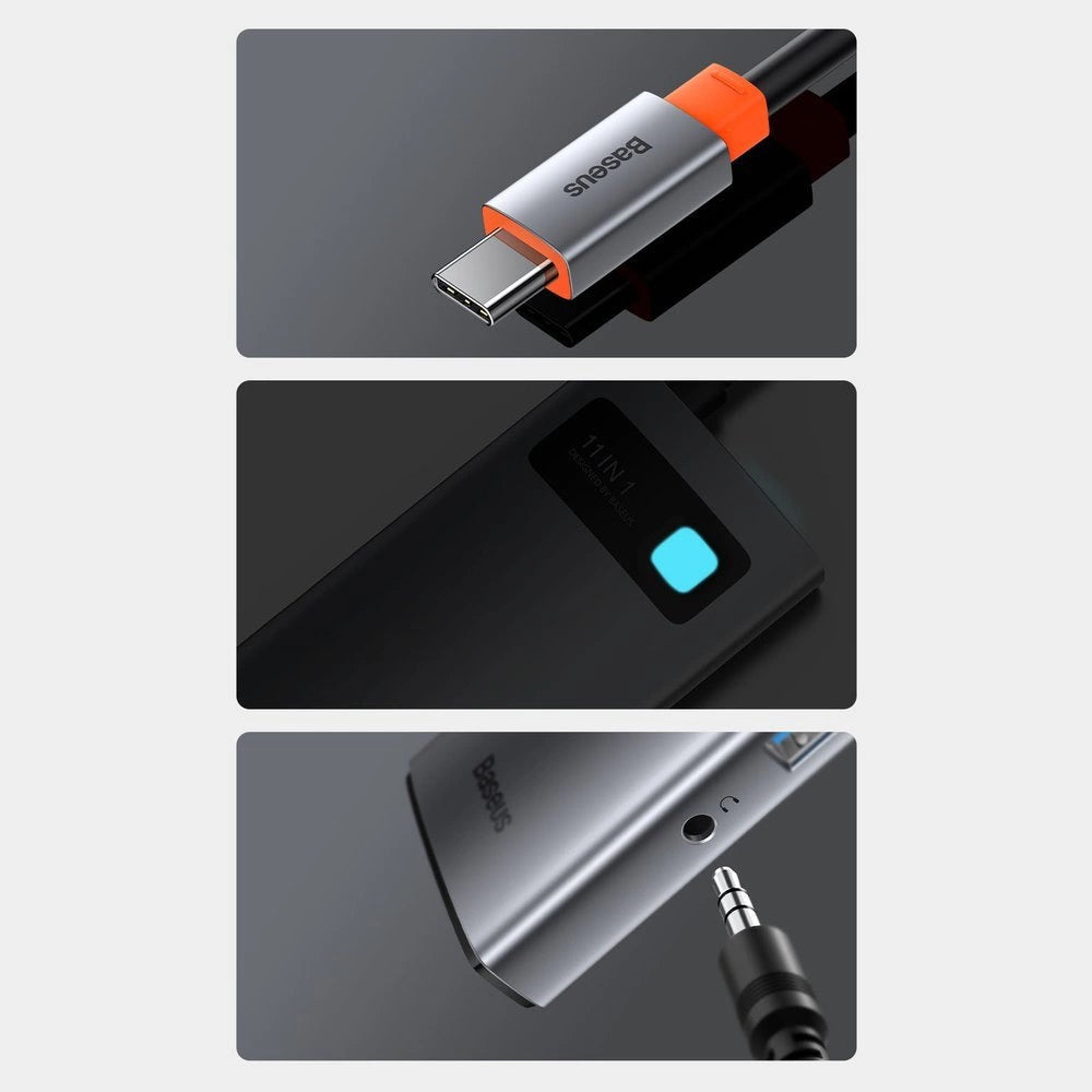 Baseus Metal Gleam Series 11-Port HUB(Type-C to 2*HDMI4K@60Hz*1+VGA*1+USB3.0*3+PD*1+RJ45*1+SD*1+TF*1+3.5mm*1)