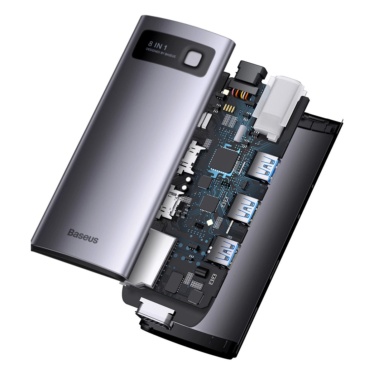 Baseus Metal Gleam Series 8-in-1 Multifunctional Type-C HUB Docking Station Space Gray Type-C to HDMI4K@60Hz*1+USB3.1*3+PD*1+RJ45*1+SD/TF*1)