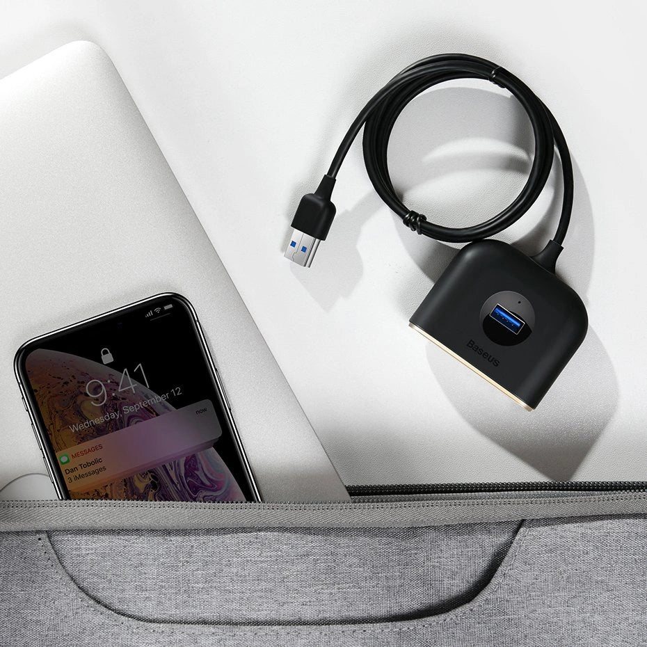 Baseus Square round 4 in 1 USB HUB Adapter(USB3.0 TO USB3.0*1+USB2.0*3) 1m