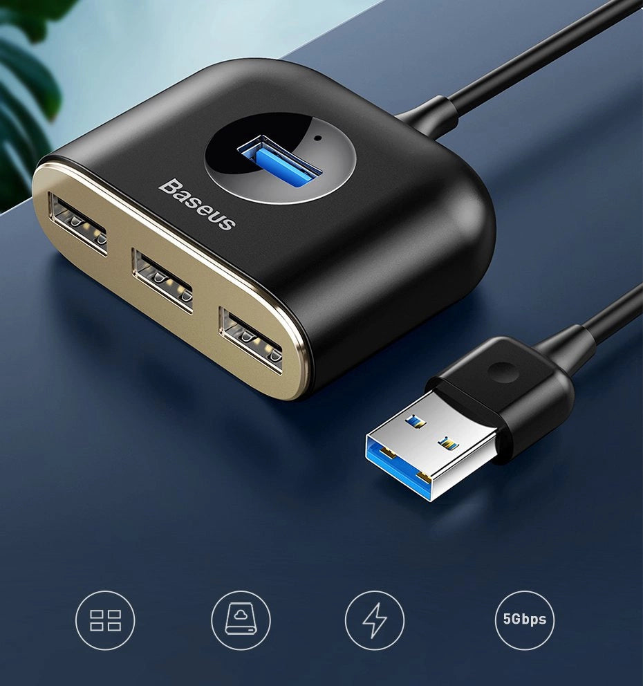 Baseus Square round 4 in 1 USB HUB Adapter(USB3.0 TO USB3.0*1+USB2.0*3) 1m