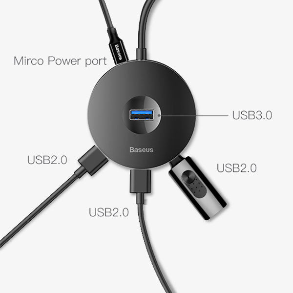 Baseus round box HUB adapter(Type-C to USB3.0*1+USB2.0*3)10cm