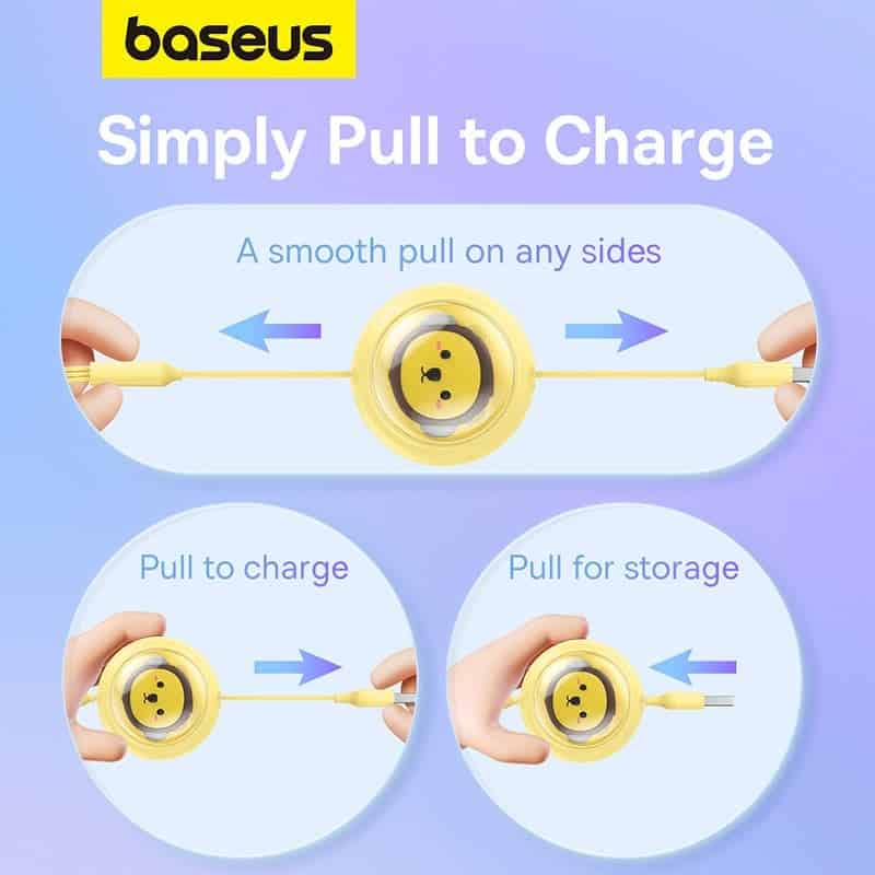 Baseus Leo Retractable Charging Cable 3-in-1 USB to M+L+C 3.5A 1.1m