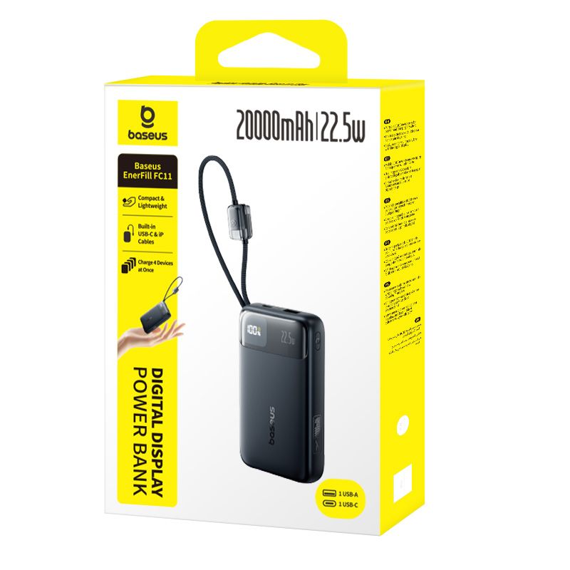 Baseus EnerFill FC11 Digital Display Power Bank with Dual Built-in Cables 20000mAh 22.5W