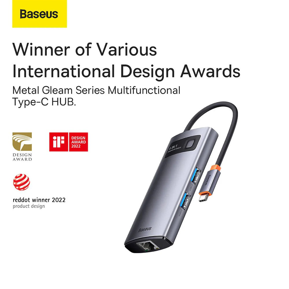 Baseus Metal Gleam Series 4-in-1 Multifunctional Type-C HUB Docking Station( Type-C to HDMI*1+USB3.0*1+USB2.0*1+PD*1)