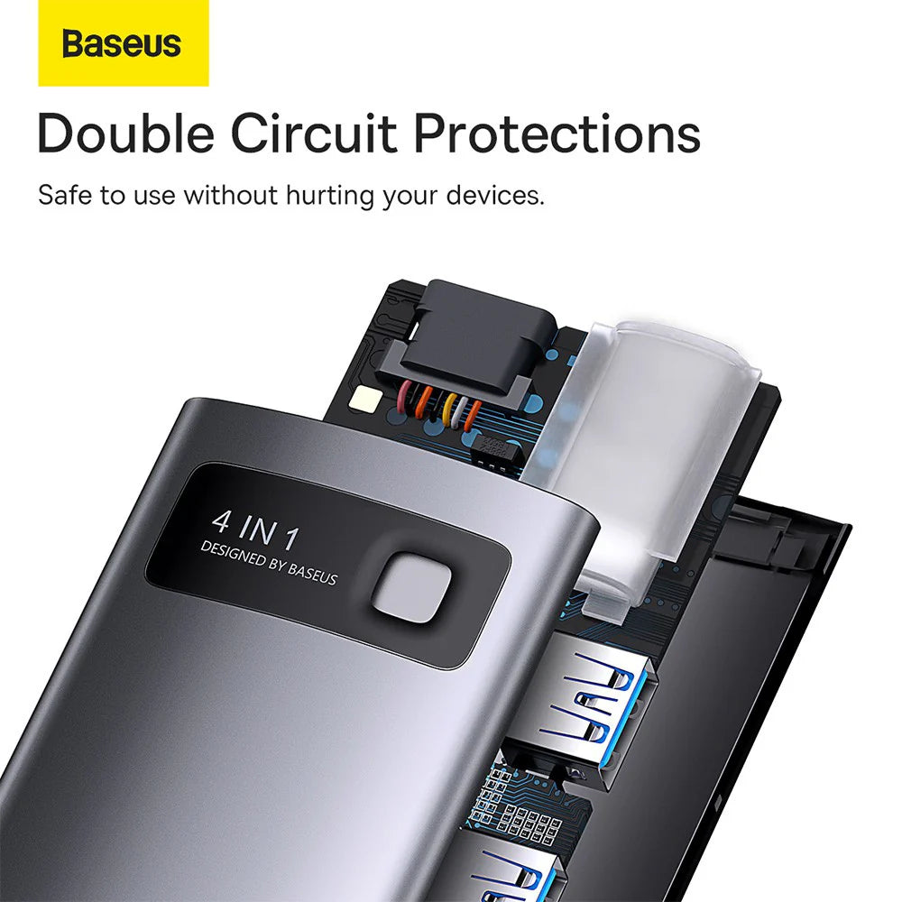 Baseus Metal Gleam Series 4-in-1 Multifunctional Type-C HUB Docking Station( Type-C to HDMI*1+USB3.0*1+USB2.0*1+PD*1)