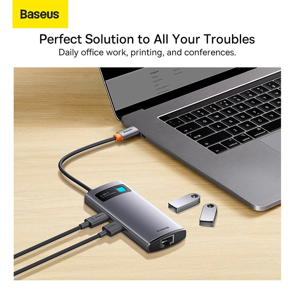 Baseus Metal Gleam Series 4-in-1 Multifunctional Type-C HUB Docking Station( Type-C to HDMI*1+USB3.0*1+USB2.0*1+PD*1)