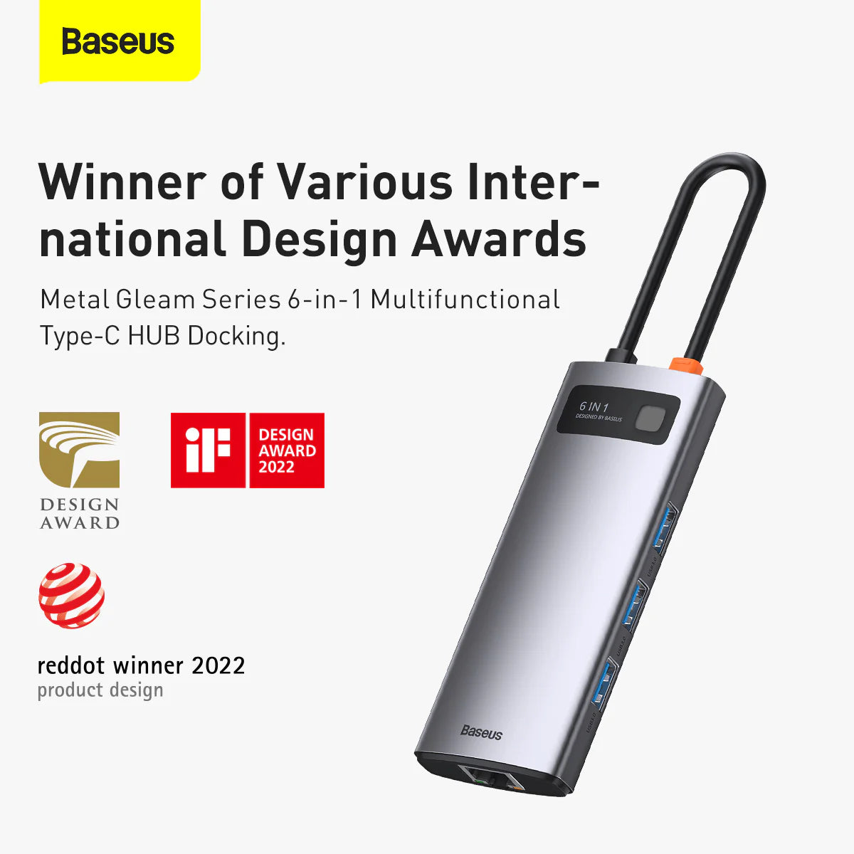 Baseus Metal Gleam Series 6-in-1 Multifunctional Type-C HUB Docking Station（Type-C to HDMI*1+USB3.0*3+PD*1+VGA*1）