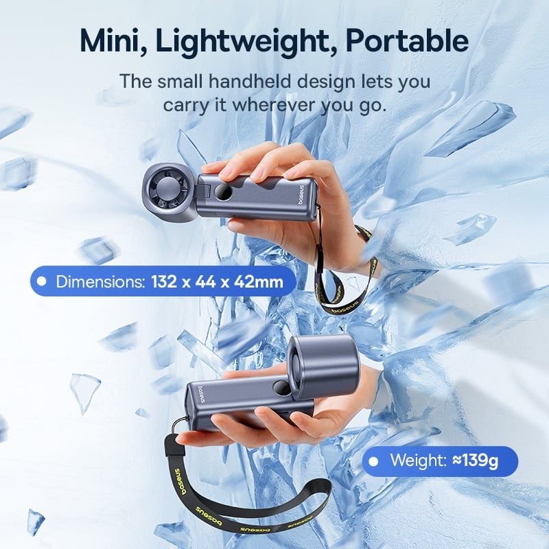 Baseus Foldable Handheld Fan 5-Speed Wind and Digital Display 4000mAh Rechargeable Portable Mini Fan For Indoor and Outdoor Use