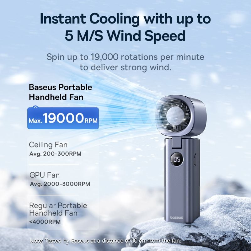 Baseus Foldable Handheld Fan 5-Speed Wind and Digital Display 4000mAh Rechargeable Portable Mini Fan For Indoor and Outdoor Use