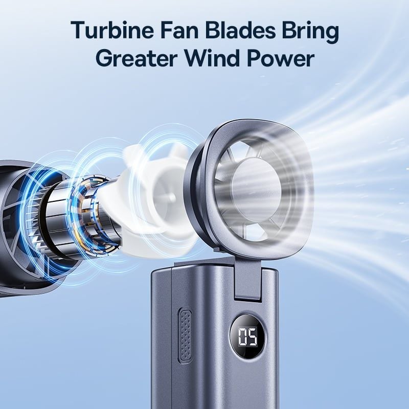 Baseus Foldable Handheld Fan 5-Speed Wind and Digital Display 4000mAh Rechargeable Portable Mini Fan For Indoor and Outdoor Use