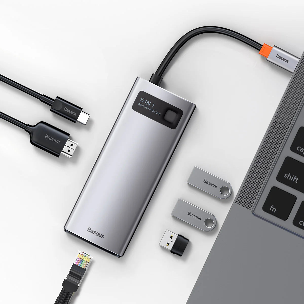 Baseus Metal Gleam Series 6-in-1 Multifunctional Type-C HUB Docking Station（Type-C to HDMI*1+USB3.0*3+PD*1+VGA*1）