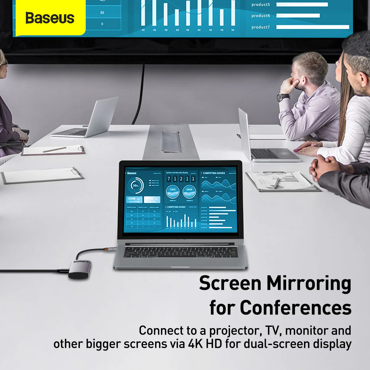 Baseus Metal Gleam Series 5-in-1 Multifunctional Type-C HUB Docking Station Gray 30Hz Version（Type-C to HDMI*1+USB3.0*3+PD*1)