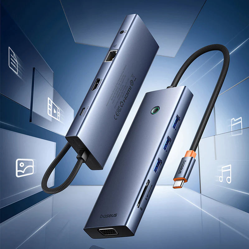 Baseus UltraJoy Series 10-Port HUB Docking Station Space Grey（Type-C to HDMI4K@60Hz*1+VGA*1+USB 3.0*3+PD*1+RJ45*1+SD/TF*1+3.5mm*1