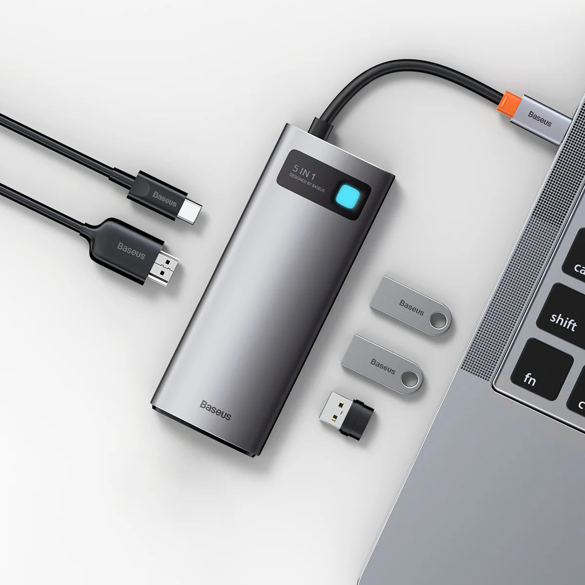 Baseus Metal Gleam Series 5-in-1 Multifunctional Type-C HUB Docking Station Gray 30Hz Version（Type-C to HDMI*1+USB3.0*3+PD*1)