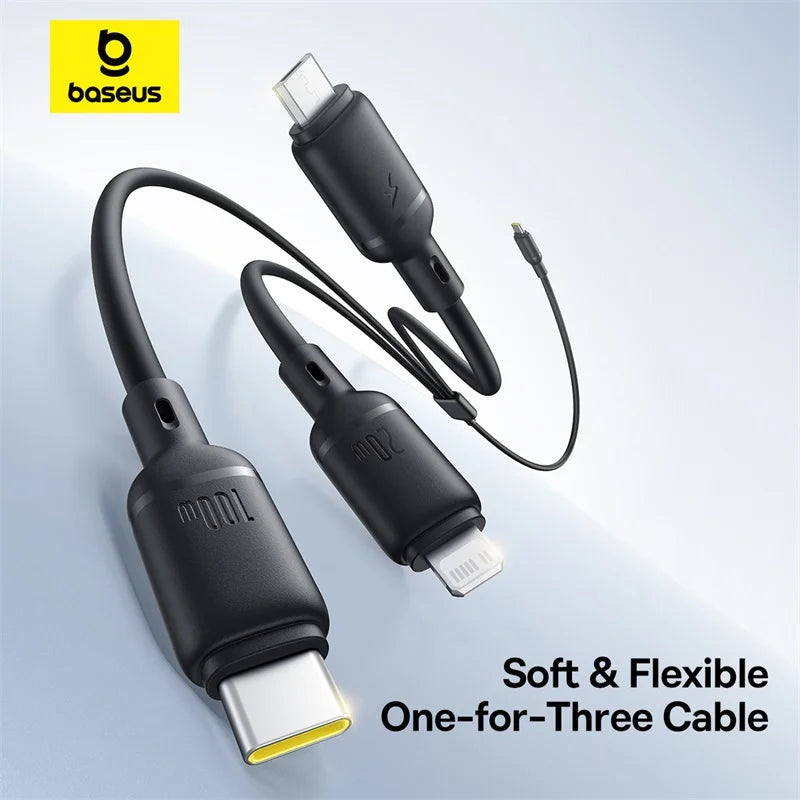 Baseus Silky One-for-Three Fast Charging Cable USB-C to M+L+C 100W 1.5m Cosmic Black 