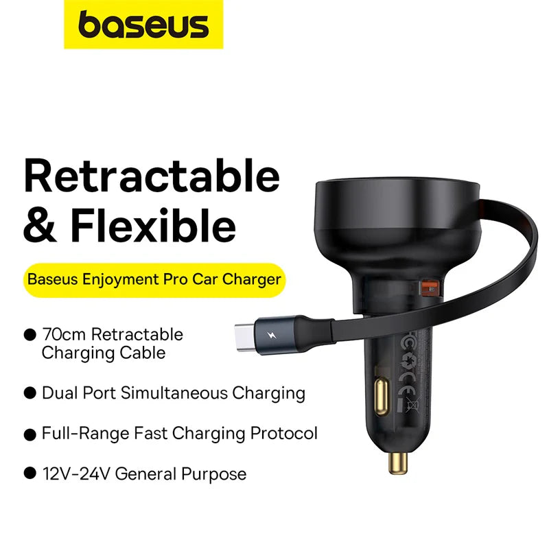 Baseus Enjoyment Pro Retractable USB-C Car Charger 60W