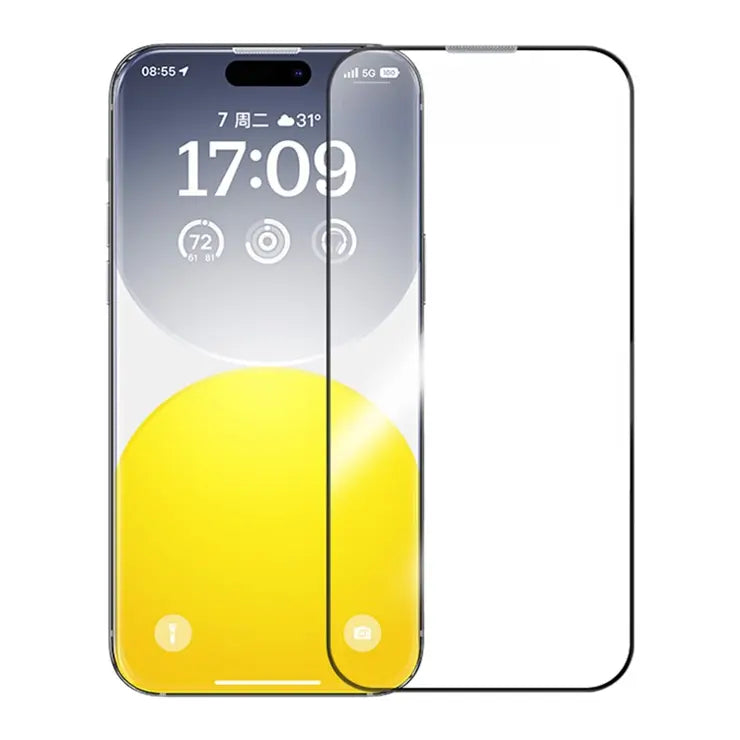 Baseus Corning Series Full-Coverage Tempered Glass Screen Protector with Built-in Dust Filter for iP 15 Series (Pack of 1, with dust-proof installation tool and cleaning kit