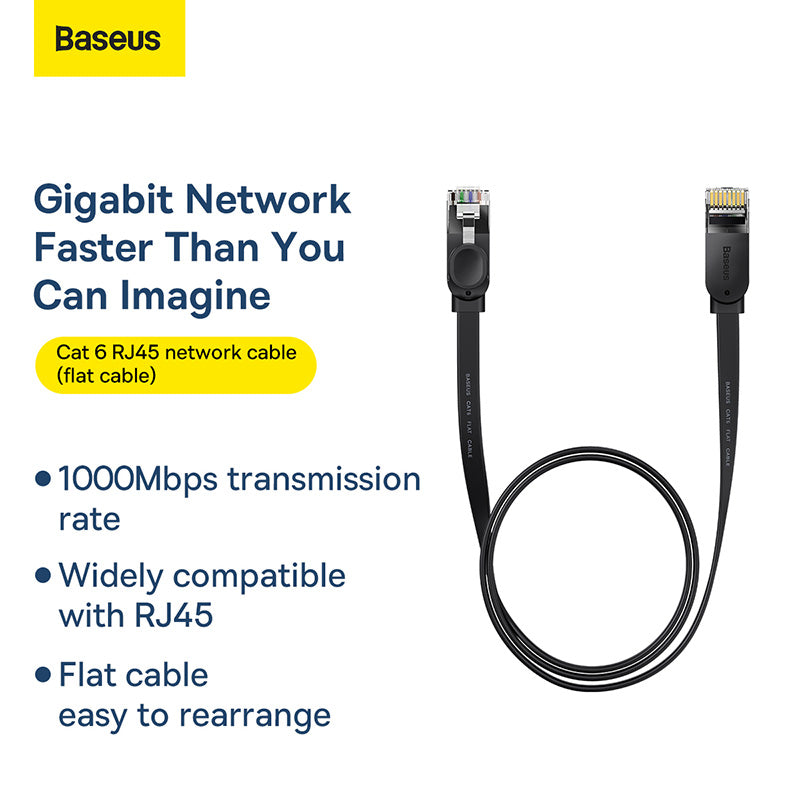 Baseus High Speed Six types of RJ45 Gigabit network cable (flat cable) Black