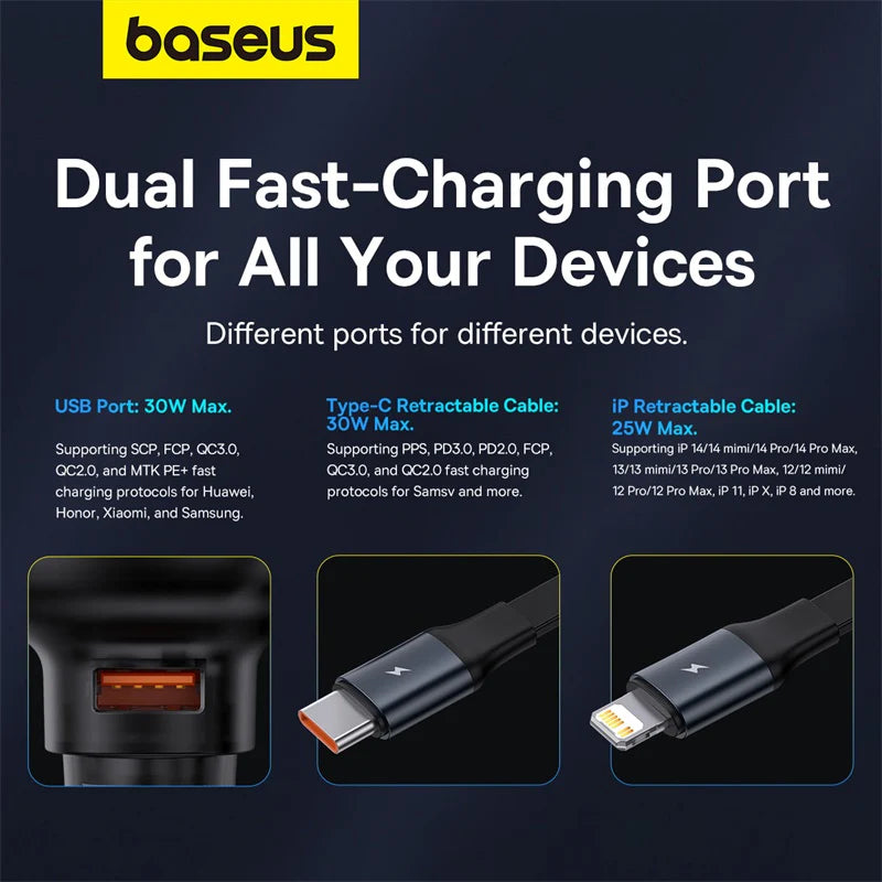 Baseus Enjoyment Pro Retractable USB-C Car Charger 60W