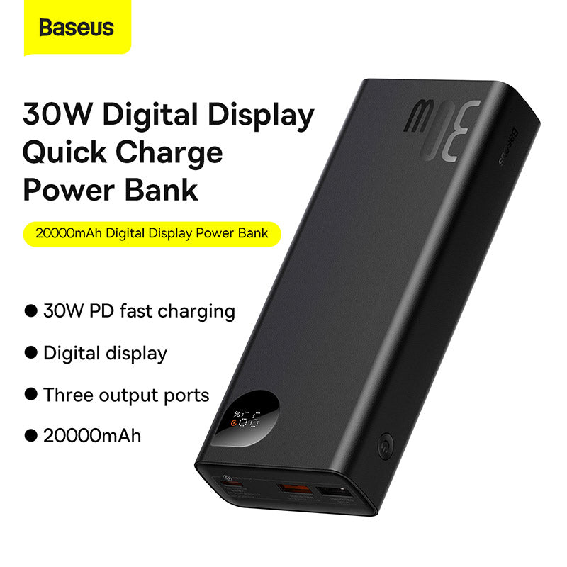Baseus Adaman Metal Digital Display Fast charge Power Bank 20000mAh 30W（2021  Editon）( Baseus  Mini White charging  cable Type-C to type-c 60W(20V/3A)  50cm)