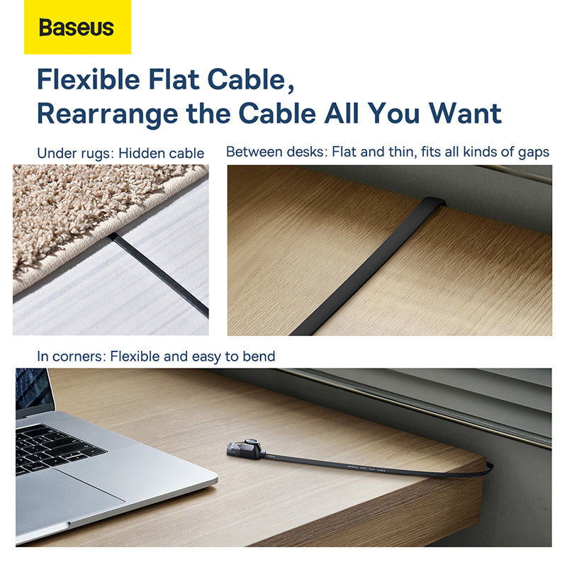 Baseus High Speed Six types of RJ45 Gigabit network cable (flat cable) Black