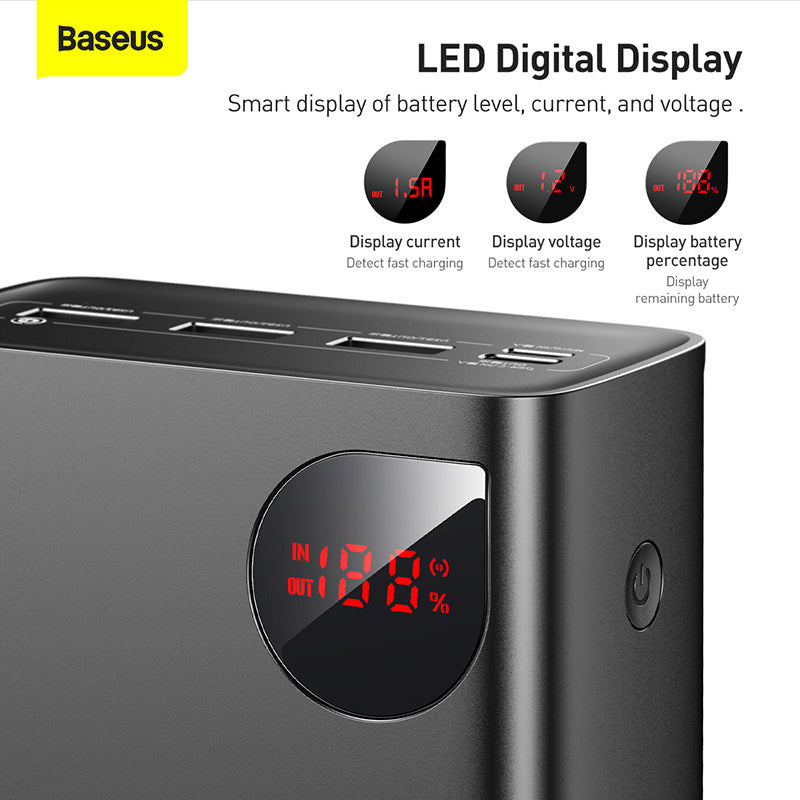 Baseus Adaman Digital Display Fast Charge Power Bank 40000mAh 22.5W (With Simple Series Charging Cable USB to Type-C 0.3m  Black)