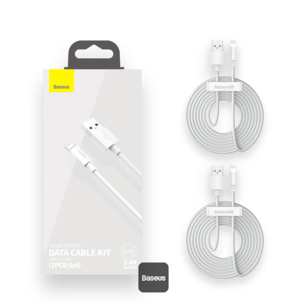 Baseus Simple Wisdom Data Cable Kit USB to Lightning 2.4A 2Pack 1.5M - White