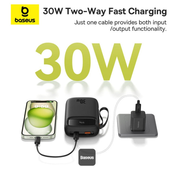 Baseus QPow 2 Digital Display Fast-Charging Power Bank with 2 Built-in Type-C Cable 20000mAh 30W