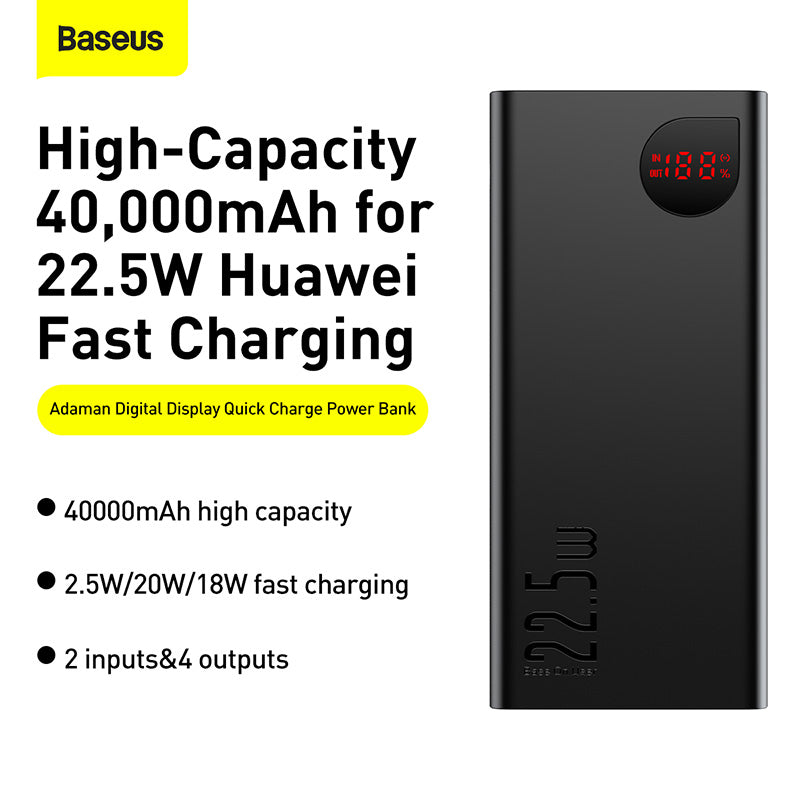 Baseus Adaman Digital Display Fast Charge Power Bank 40000mAh 22.5W (With Simple Series Charging Cable USB to Type-C 0.3m  Black)