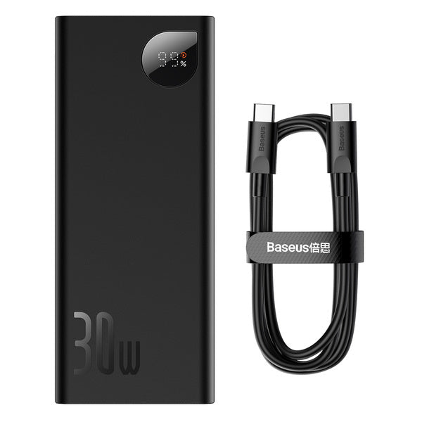 Baseus Adaman Metal Digital Display Fast charge Power Bank 20000mAh 30W（2021  Editon）( Baseus  Mini White charging  cable Type-C to type-c 60W(20V/3A)  50cm)
