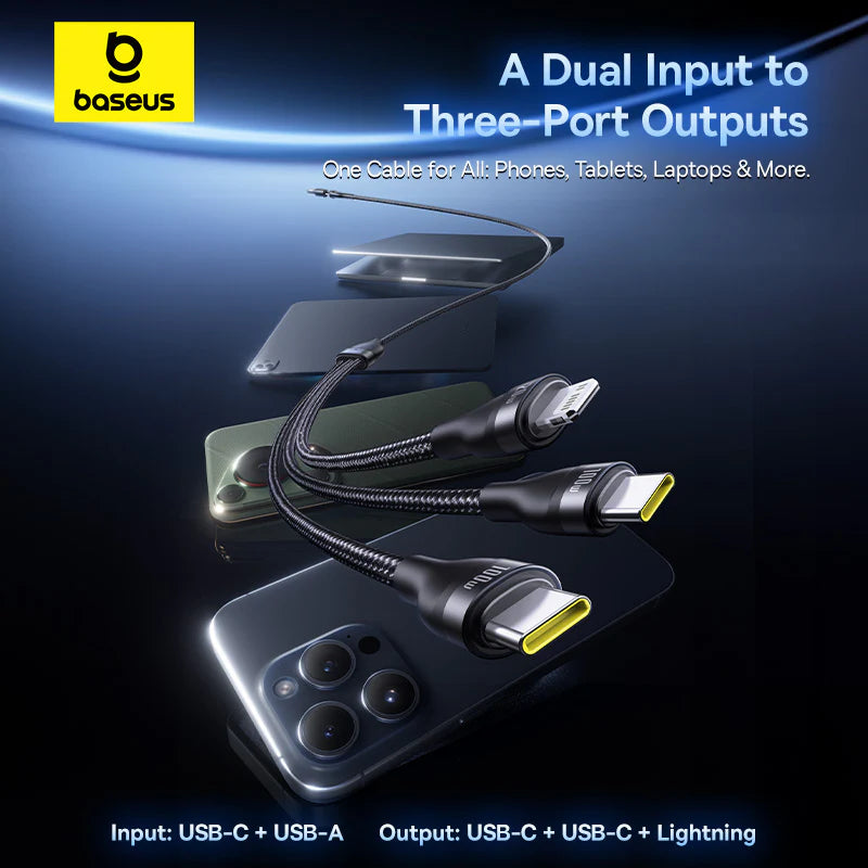 Baseus Flash Series 3 Two-For-Three Fast Charging Cable U+C To C+C+L 100W