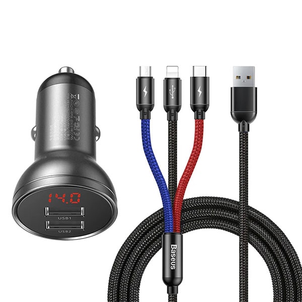 Baseus Digital Display Dual USB 4.8A Car Charger 24W