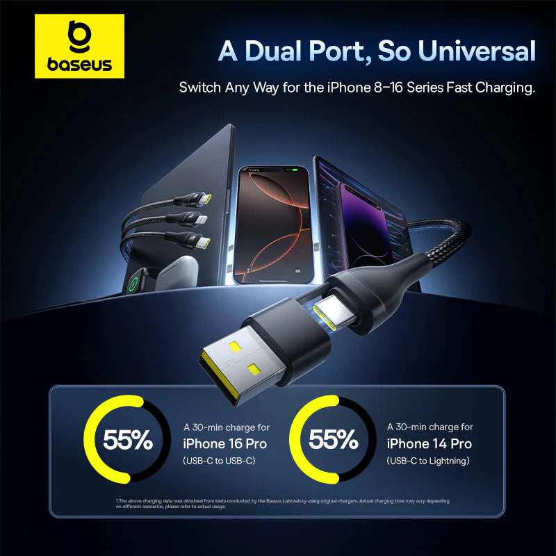 Baseus Flash Series 3 Two-For-Three Fast Charging Cable U+C To C+C+L 100W