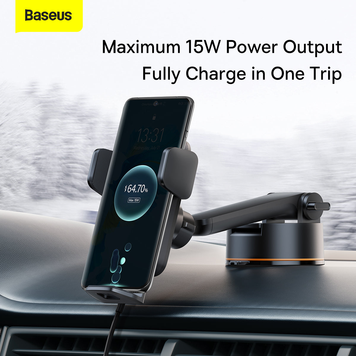 Baseus Wisdom Auto Allignment Car Mount Wireless Charger 15W (Suction Cup Type)