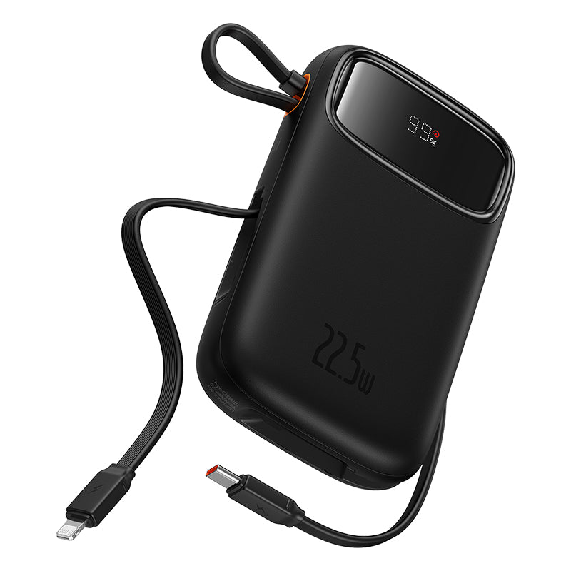Baseus Qpow2 Dual-Cable Digital Display Fast Charge Power Bank 20000mAh 22.5W (With: Simple charging cable  Type-C  3A 0.3m  Black)